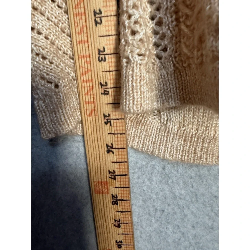 White House Black Market‎ Sweater Womens Medium Beige Cowl Neck Open Knit Bow